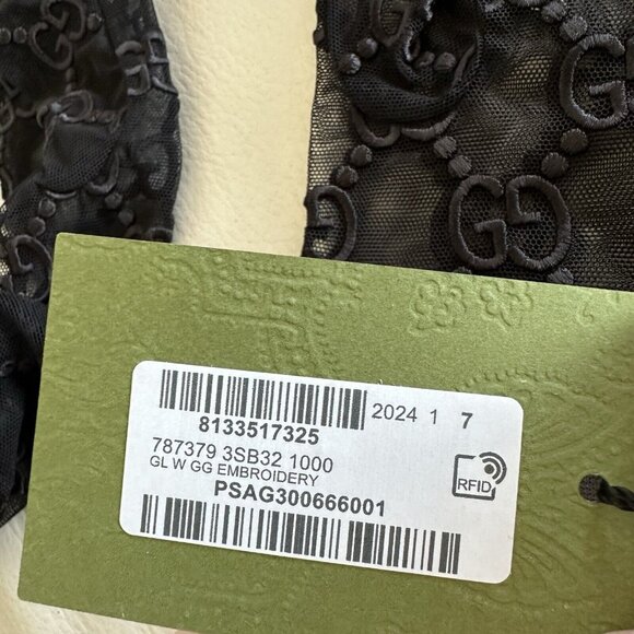 NWT GUCCI GLOVES TULLE LACE GG BLACK Sz 7 S - Picture 7 of 8